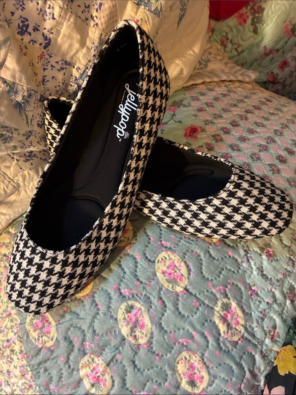 NWT Jellypop Black and White Houndstooth Ballet Flats Sz 8.5